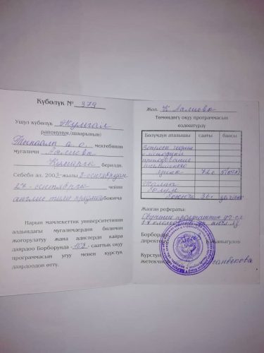 Алиева Кумар Эсенкановна